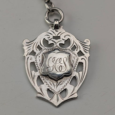 1912年 英國古董 純銀製阿爾伯特鍊 32g 純銀獎章懷錶鏈