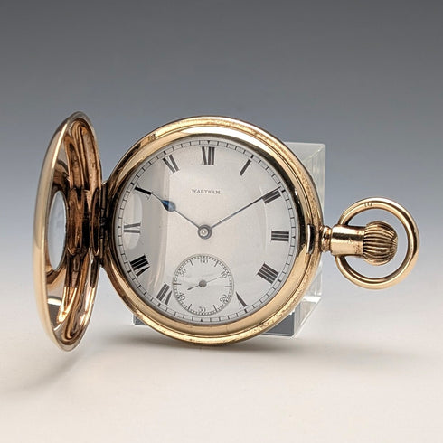 1917年頃 米国アンティーク ウォルサム 懐中時計 金張りハーフハンター 整備済