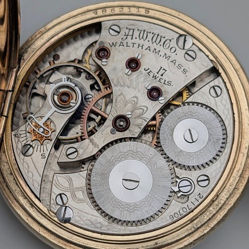 1917年頃 米国アンティーク ウォルサム 懐中時計 金張りハーフハンター 整備済