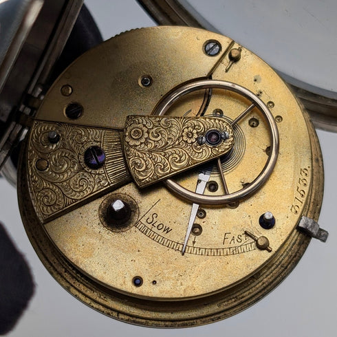 1888年 英國古董 純銀錶殼 鍵上鍊 大型懷錶 直徑56mm 運作良好