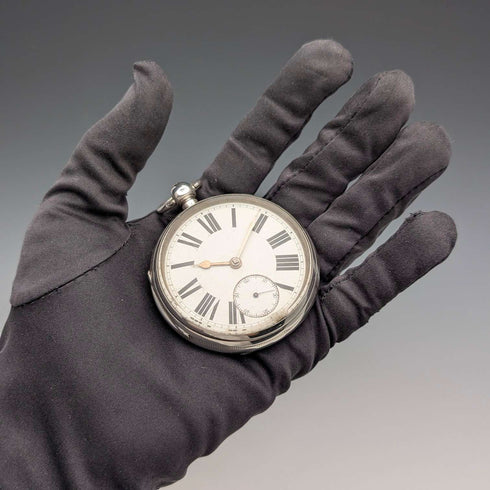 1888年 英國古董 純銀錶殼 鍵上鍊 大型懷錶 直徑56mm 運作良好