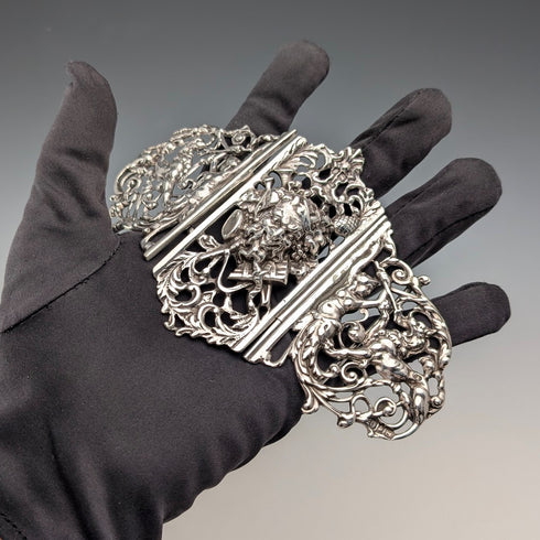 1898 British Antique Sterling Silver Nurse Belt Buckle 118g Charles Edwards