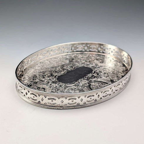 British Vintage Silverplate Oval Small Gallery Tray, 17cm Wide, Barker Ellis