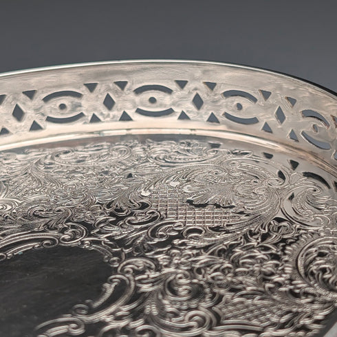 British Vintage Silverplate Oval Small Gallery Tray, 17cm Wide, Barker Ellis