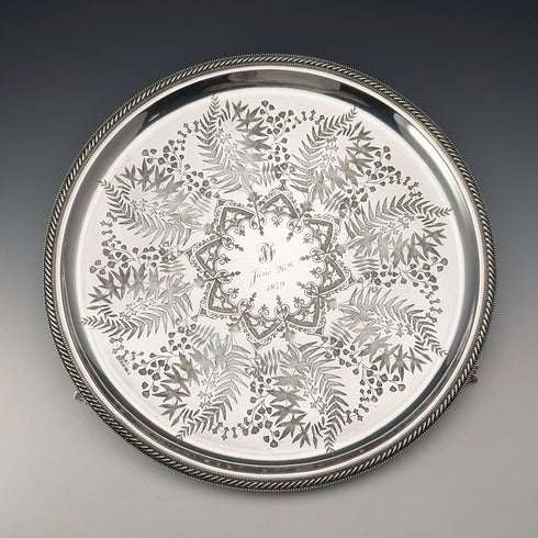 1879 British Antique Silverplate Footed Serving Dish, Diameter 30cm, Benjamin W Ramsden