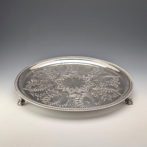 1879 British Antique Silverplate Footed Serving Dish, Diameter 30cm, Benjamin W Ramsden
