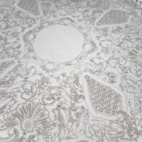 Vintage Silverplate Round Small Gallery Tray, 30cm Diameter, Primrose EP Brass