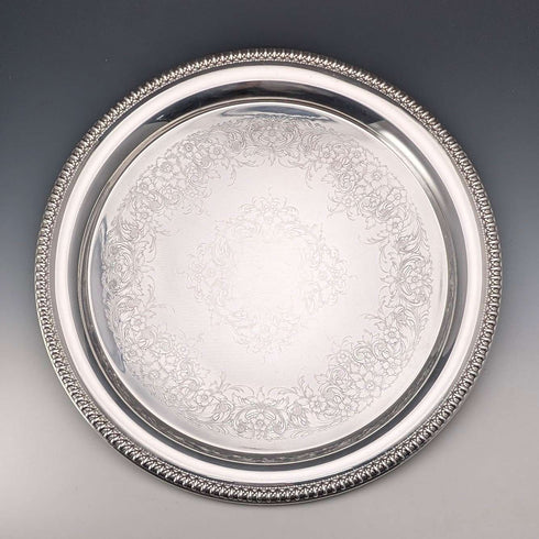 英國復古銀鍍層大型圓形托盤 直徑36cm International Silver