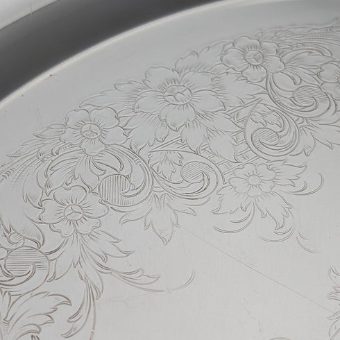 英国ヴィンテージ シルバープレート製 大型丸型トレイ 直径36cm International Silver