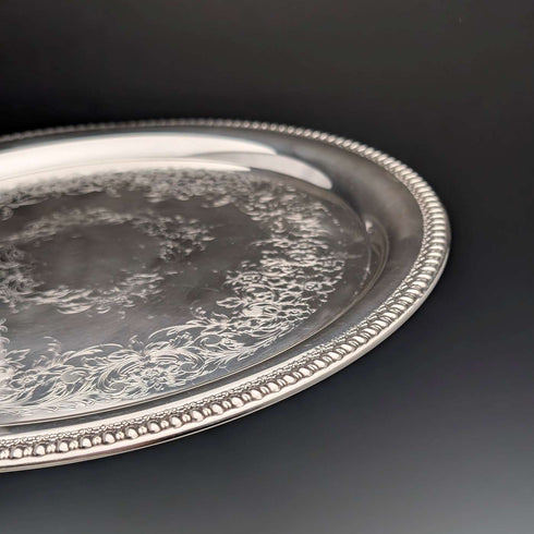 英國復古銀鍍層大型圓形托盤 直徑36cm International Silver