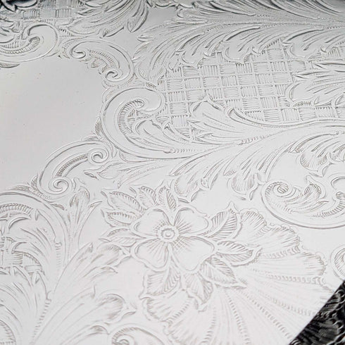 Antique British Silverplate Oval Large Gallery Tray, 39cm Wide, Queen Anne Period, Unused.