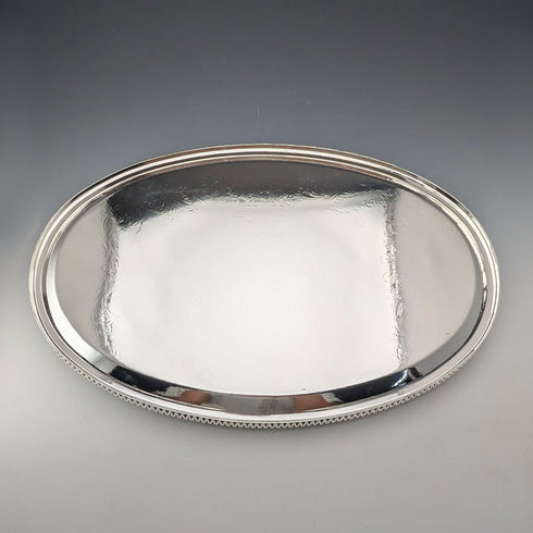 Antique British Silverplate Oval Large Gallery Tray, 39cm Wide, Queen Anne Period, Unused.