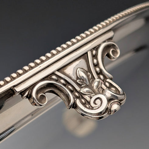 1890s Antique British Sterling Silver Footed Salver/Card Tray, 26cm Diameter, 517g, Elkington