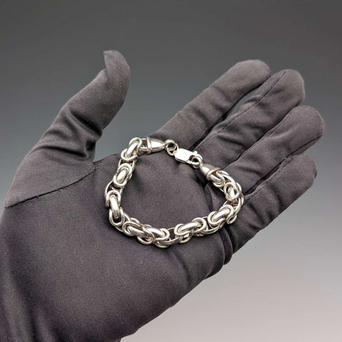 British Vintage Sterling Silver Byzantine Chain Bracelet 30g