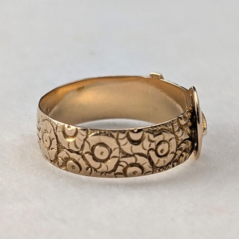 1890s British Antique K18 Gold Belt Design Ring, 4.5g (Size 20)