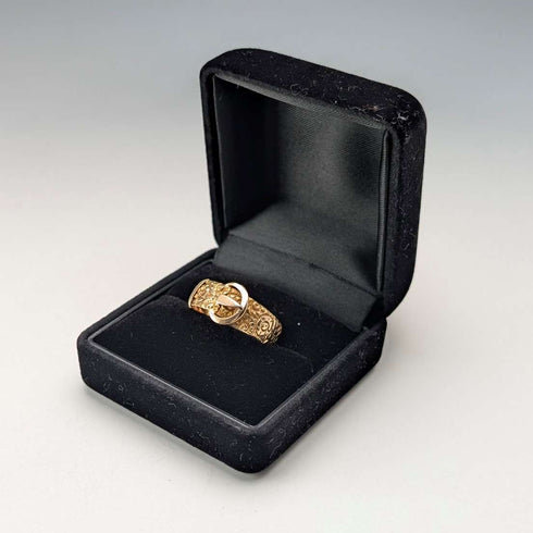 1890s British Antique K18 Gold Belt Design Ring, 4.5g (Size 20)