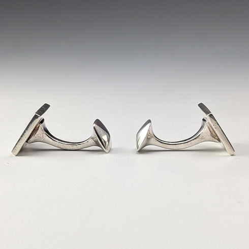 ヴィンテージ 純銀製 白蝶貝&オニキス ストライプデザイン カフリンクス カフスボタン