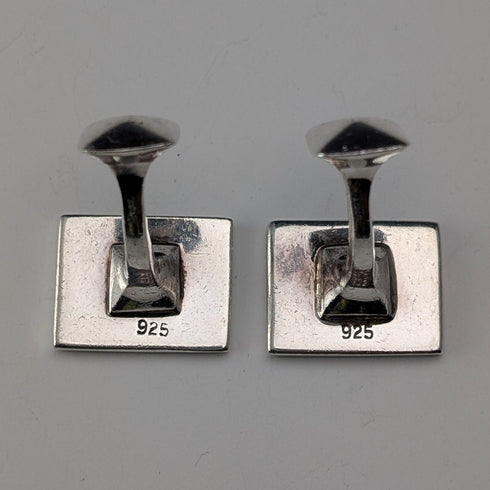 ヴィンテージ 純銀製 白蝶貝&オニキス ストライプデザイン カフリンクス カフスボタン