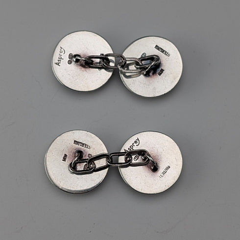 英国ヴィンテージ 純銀製 黒蝶貝 カフリンクス カフスボタン Asprey