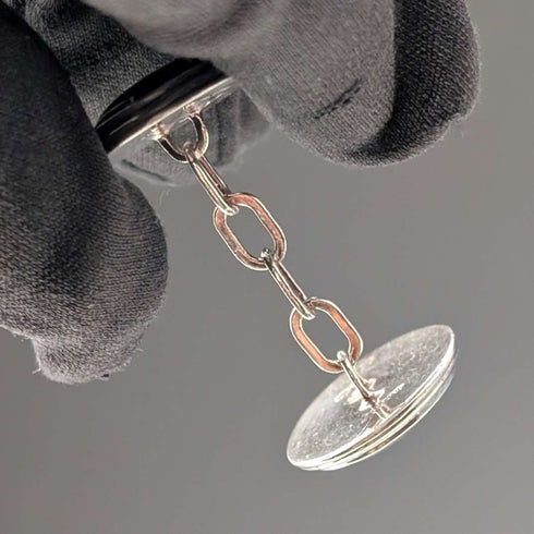 英国ヴィンテージ 純銀製 黒蝶貝 カフリンクス カフスボタン Asprey
