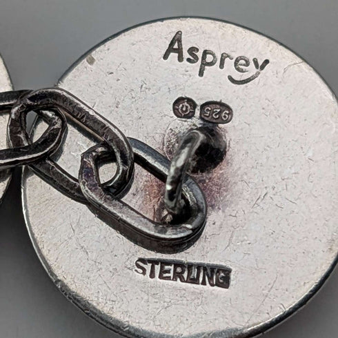 英国ヴィンテージ 純銀製 黒蝶貝 カフリンクス カフスボタン Asprey