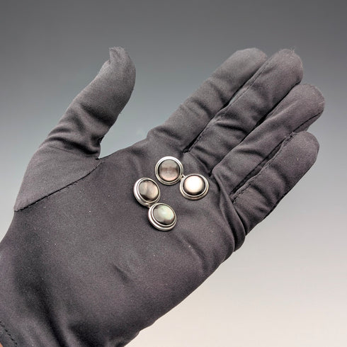 英国ヴィンテージ 純銀製 黒蝶貝 カフリンクス カフスボタン Asprey