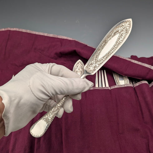 Pair of 6 antique silver-plated fish cutlery sets, circa 1900, Allen & Darwin, England.