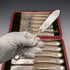 Antique English Silver Plate Fish Cutlery, 6 pairs, circa 1905, James Dixon & Sons, in a wooden box.