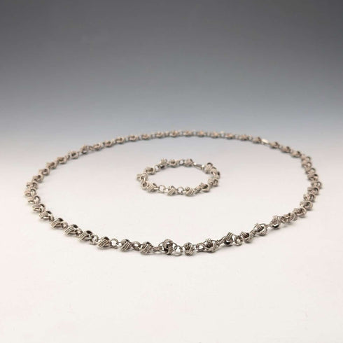 Vintage 800 Sterling Silver Knot Chain Necklace & Bracelet, Total 63g