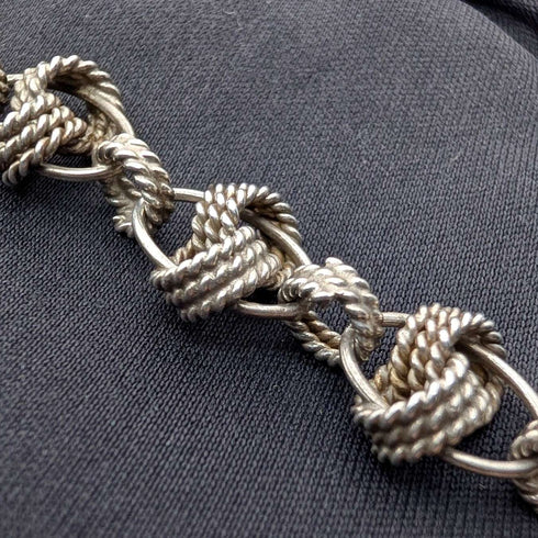 Vintage 800 Sterling Silver Knot Chain Necklace & Bracelet, Total 63g