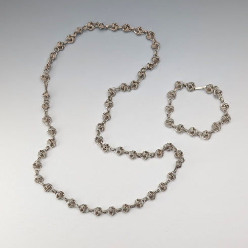 Vintage 800 Sterling Silver Knot Chain Necklace & Bracelet, Total 63g