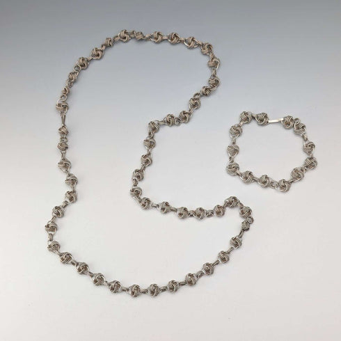 Vintage 800 Sterling Silver Knot Chain Necklace & Bracelet, Total 63g
