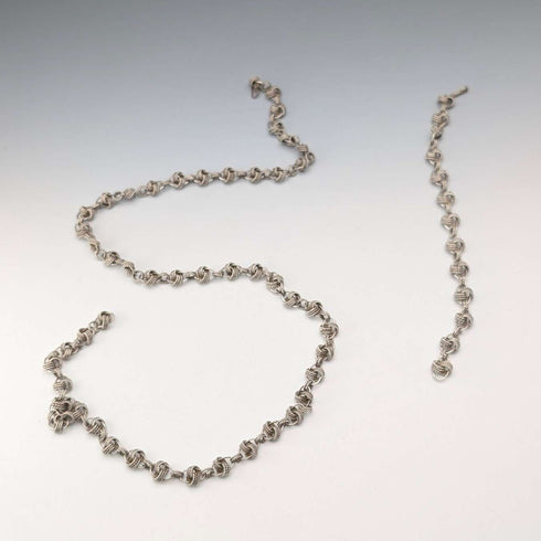 Vintage 800 Sterling Silver Knot Chain Necklace & Bracelet, Total 63g