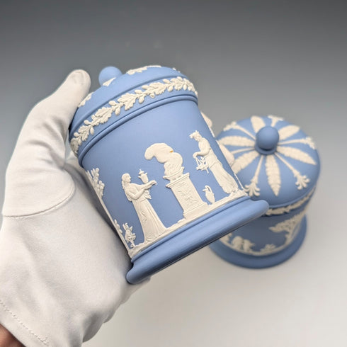 英国ヴィンテージ ウェッジウッド ジャスパーウェア製 ティーキャディーボックスペア