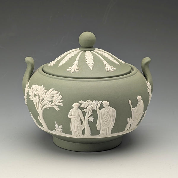 英國復古 Wedgwood 綠色碧玉瓷蓋糖碗
