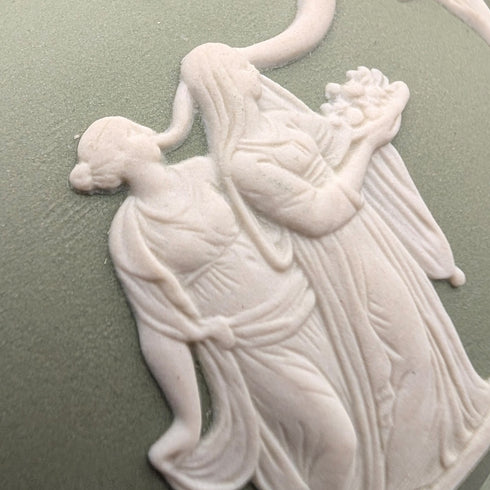 英国ヴィンテージ ウェッジウッド グリーンジャスパーウェア製 蓋付きシュガーボウル