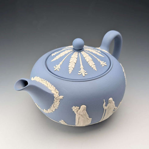英國復古韋奇伍德茶壺 Jasperware 淡藍色