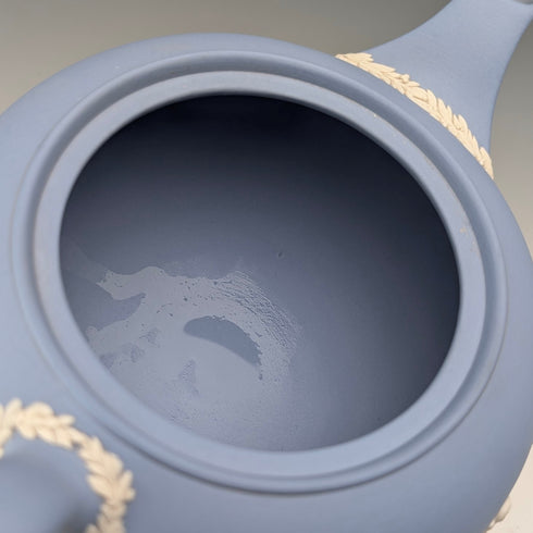 英国ヴィンテージ ウェッジウッド ティーポットジャスパーウェア ペールブルー