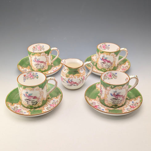 20世紀初頭 英國Minton 可卡特里斯 綠色迷你咖啡杯碟 4套&奶油壺