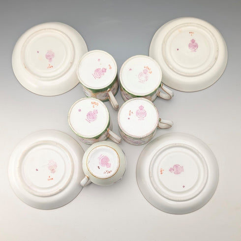 20世紀初頭 英國Minton 可卡特里斯 綠色迷你咖啡杯碟 4套&奶油壺