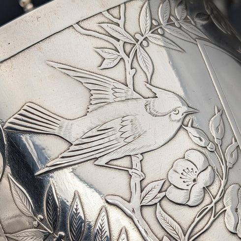 19世紀後半 英国アンティーク シルバープレート製 ジャポニズム装飾 ティーポット Johnson&Co