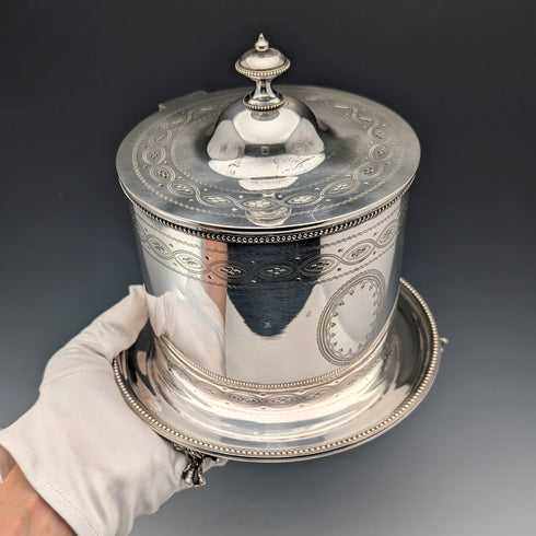1875年左右 英國古董 銀器製 餅乾桶 George Goodfellow&Sons