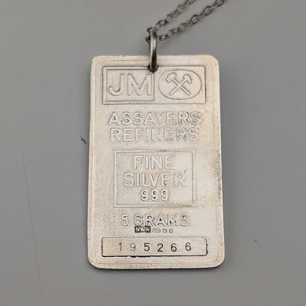 1981年 英國 純銀製 薄型錠狀吊墜附純銀項鍊 總重6g