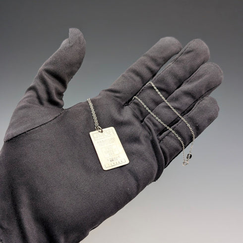 1981年 英國 純銀製 薄型錠狀吊墜附純銀項鍊 總重6g