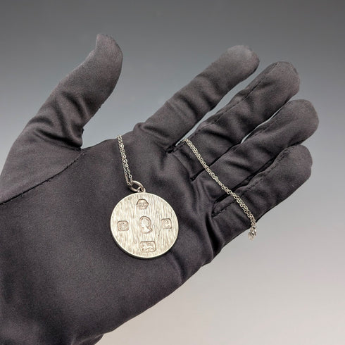 1977年 英國 純銀製 紀念銀章型吊墜 附純銀項鍊 總重15.9g