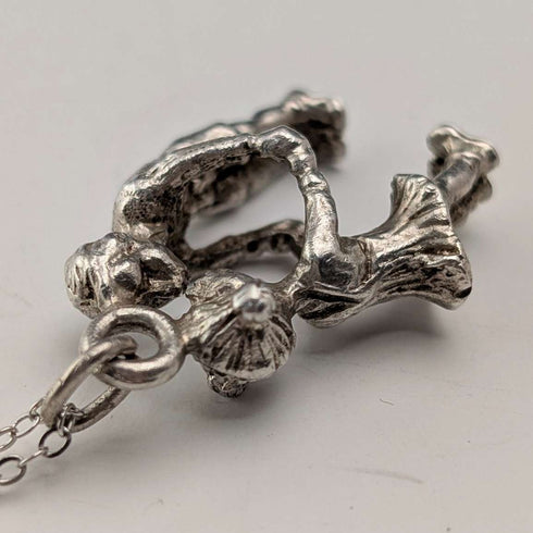 Vintage Boy & Girl Silver Charm Pendant with Pure Silver Necklace Total 6.2g