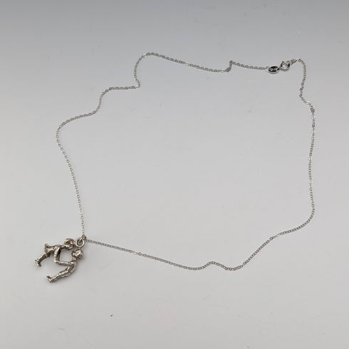 復古男孩與女孩銀質吊飾項鍊 附純銀鍊 重量共6.2g