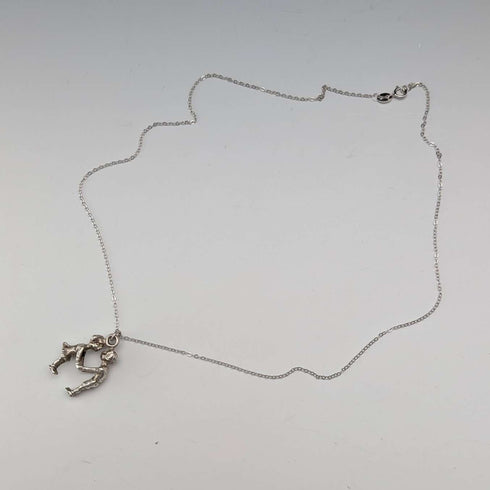 Vintage Boy & Girl Silver Charm Pendant with Pure Silver Necklace Total 6.2g