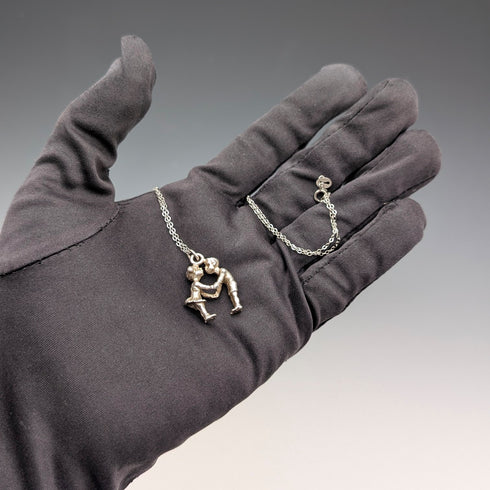 復古男孩與女孩銀質吊飾項鍊 附純銀鍊 重量共6.2g