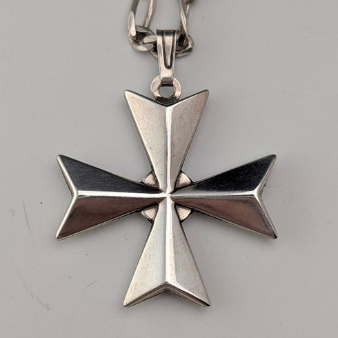 英国復古 純銀製馬爾他十字型墜飾 附純銀項鍊 總重14.3g